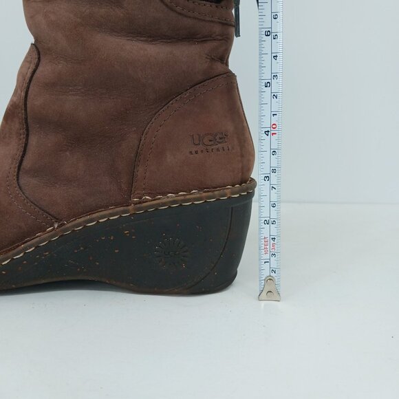 UGG Skylair Brown Leather Wedge Shearling Knit Tall Boots Size 9 Lace Up - Picture 13 of 14